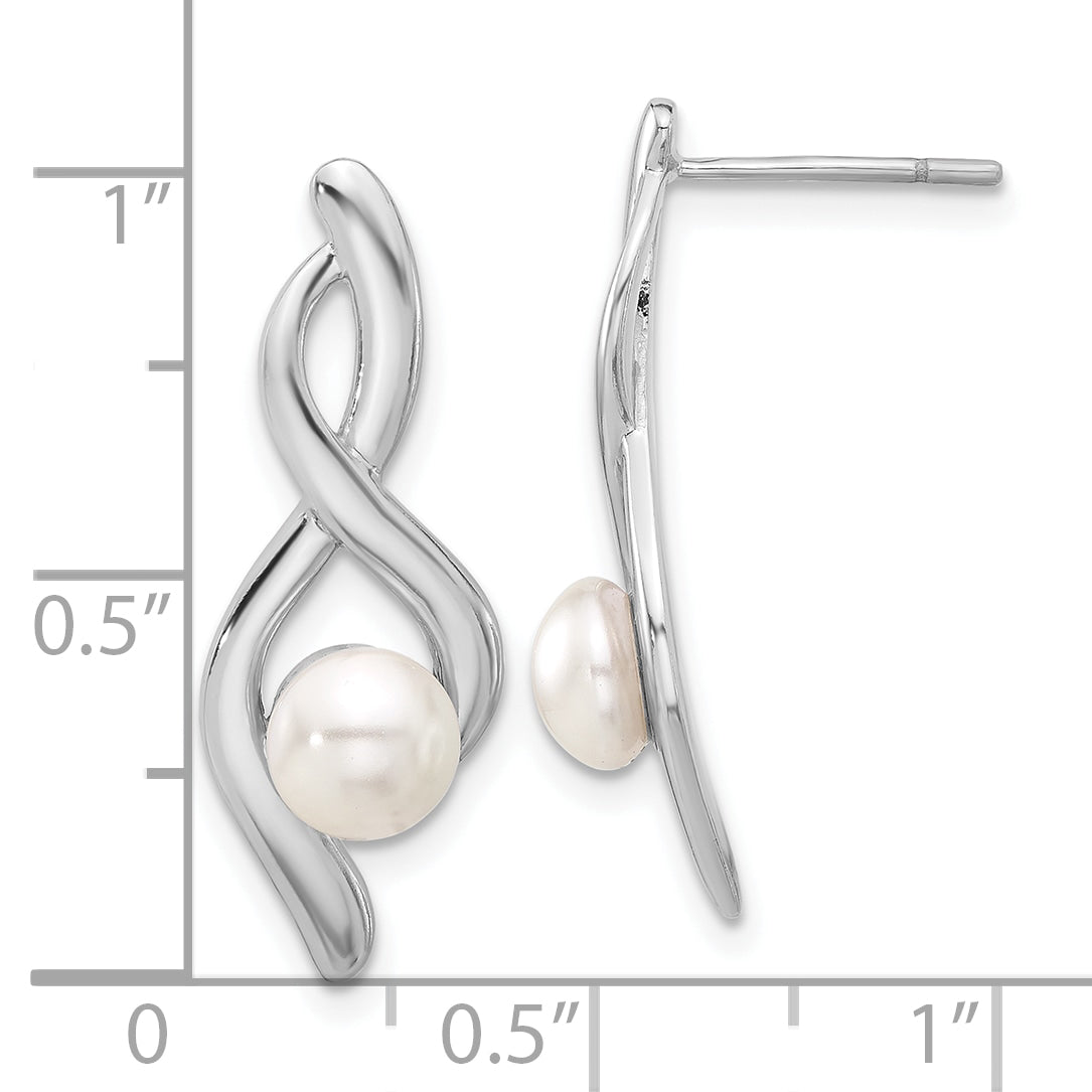 Sterling Silver Rhodium-plated Fancy Twist Glass Pearl Post Dangle Earrings