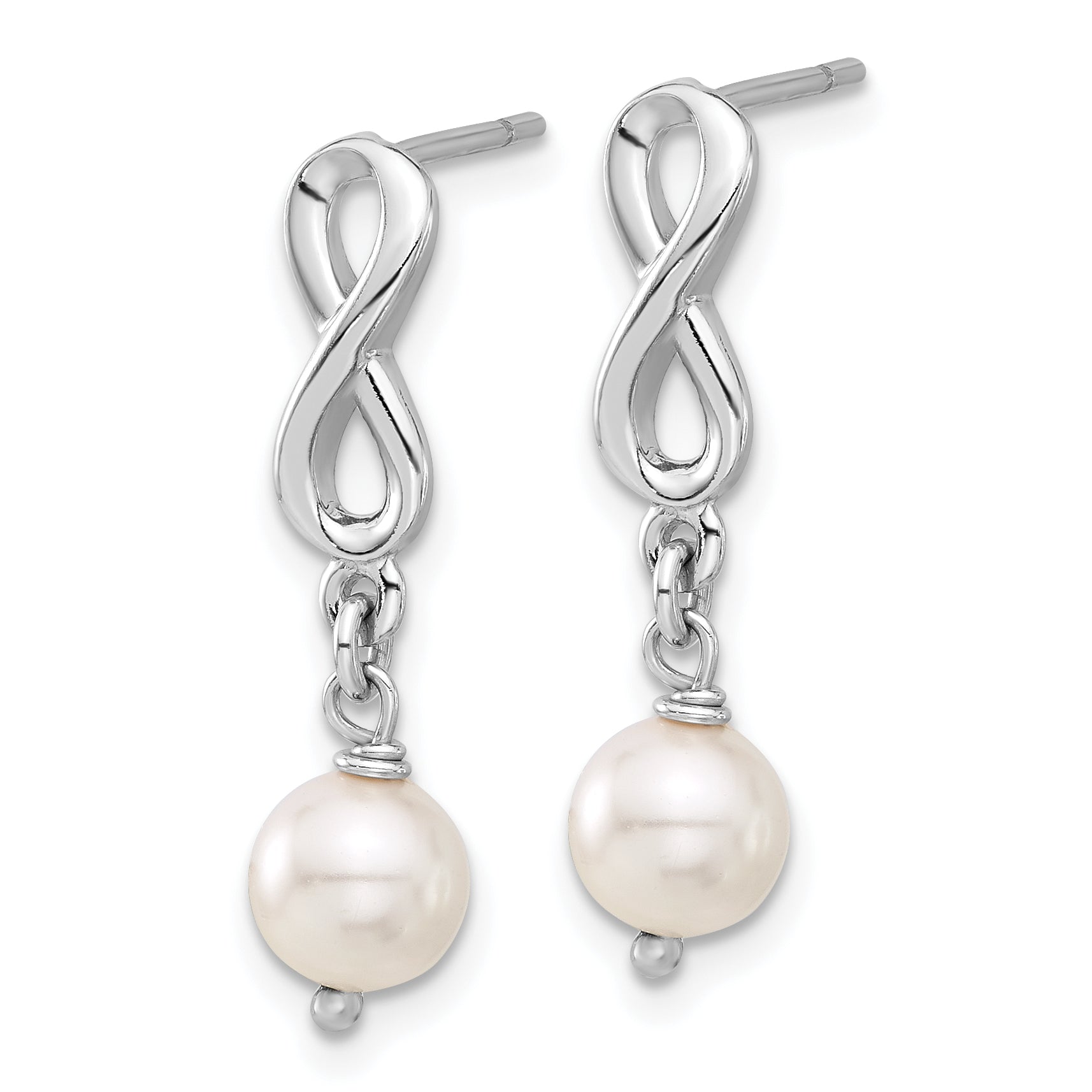 Sterling Silver Rhodium-plated Glass Pearl Infinity Post Dangle Earrings