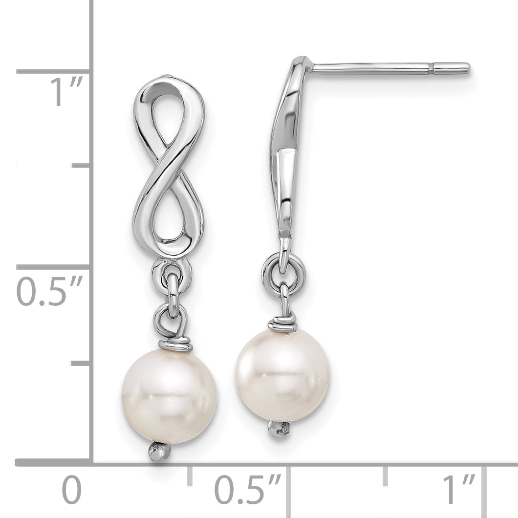 Sterling Silver Rhodium-plated Glass Pearl Infinity Post Dangle Earrings