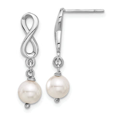 Sterling Silver Rhodium-plated Glass Pearl Infinity Post Dangle Earrings