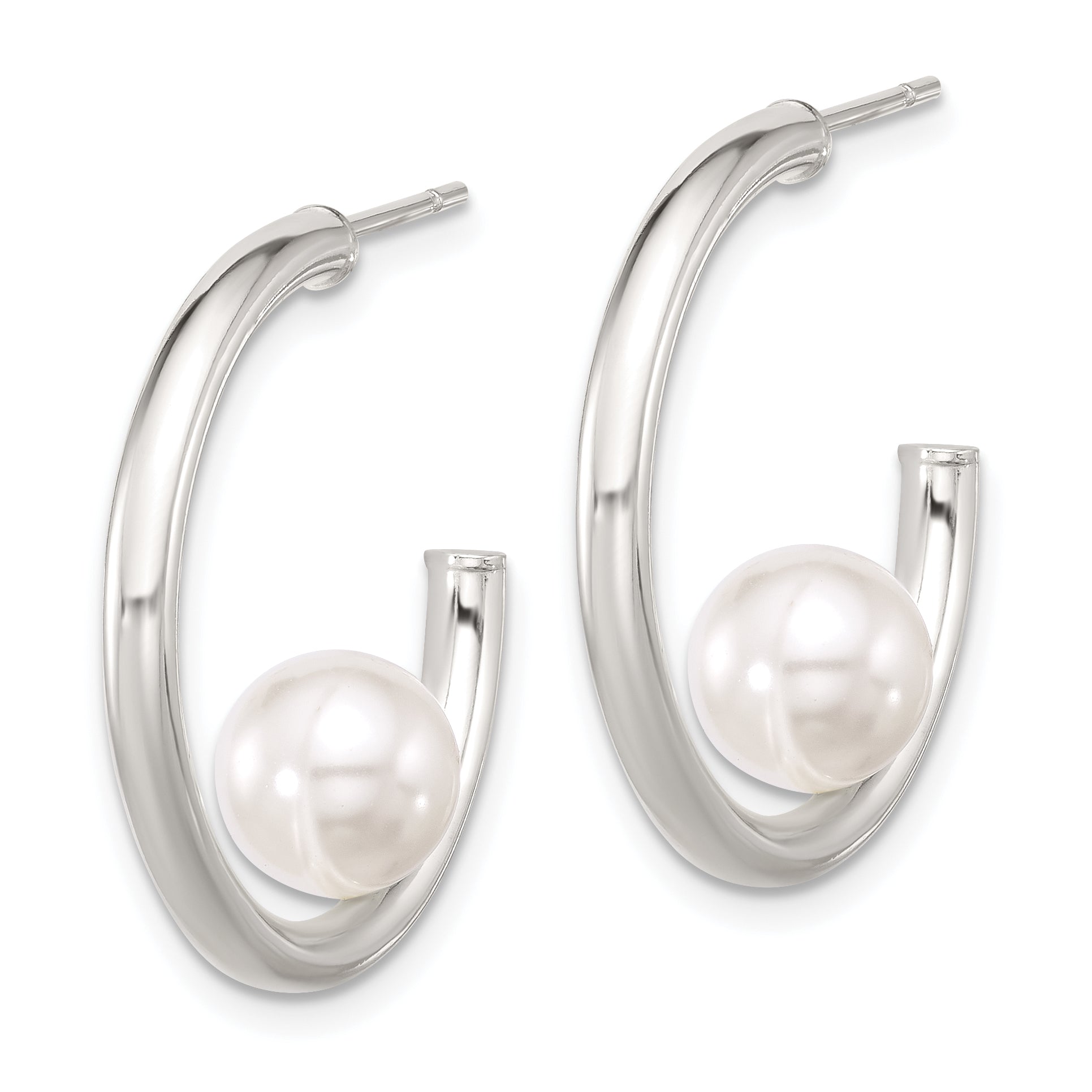 Sterling Silver Polished 8mm Synthetic Pearl Post C-Hoop Earrings