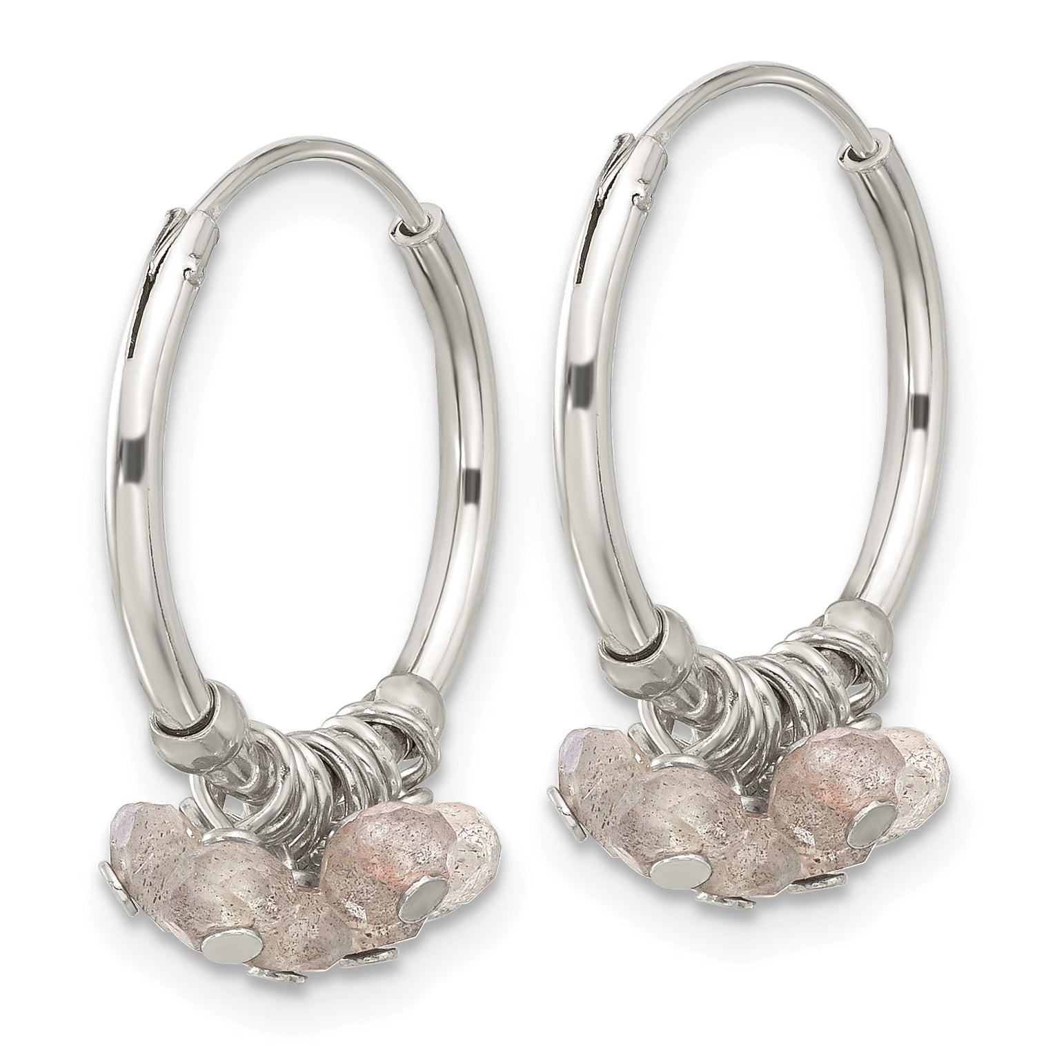 Sterling Silver Polished Labradorite Beaded Endless Round Hoop Earrings