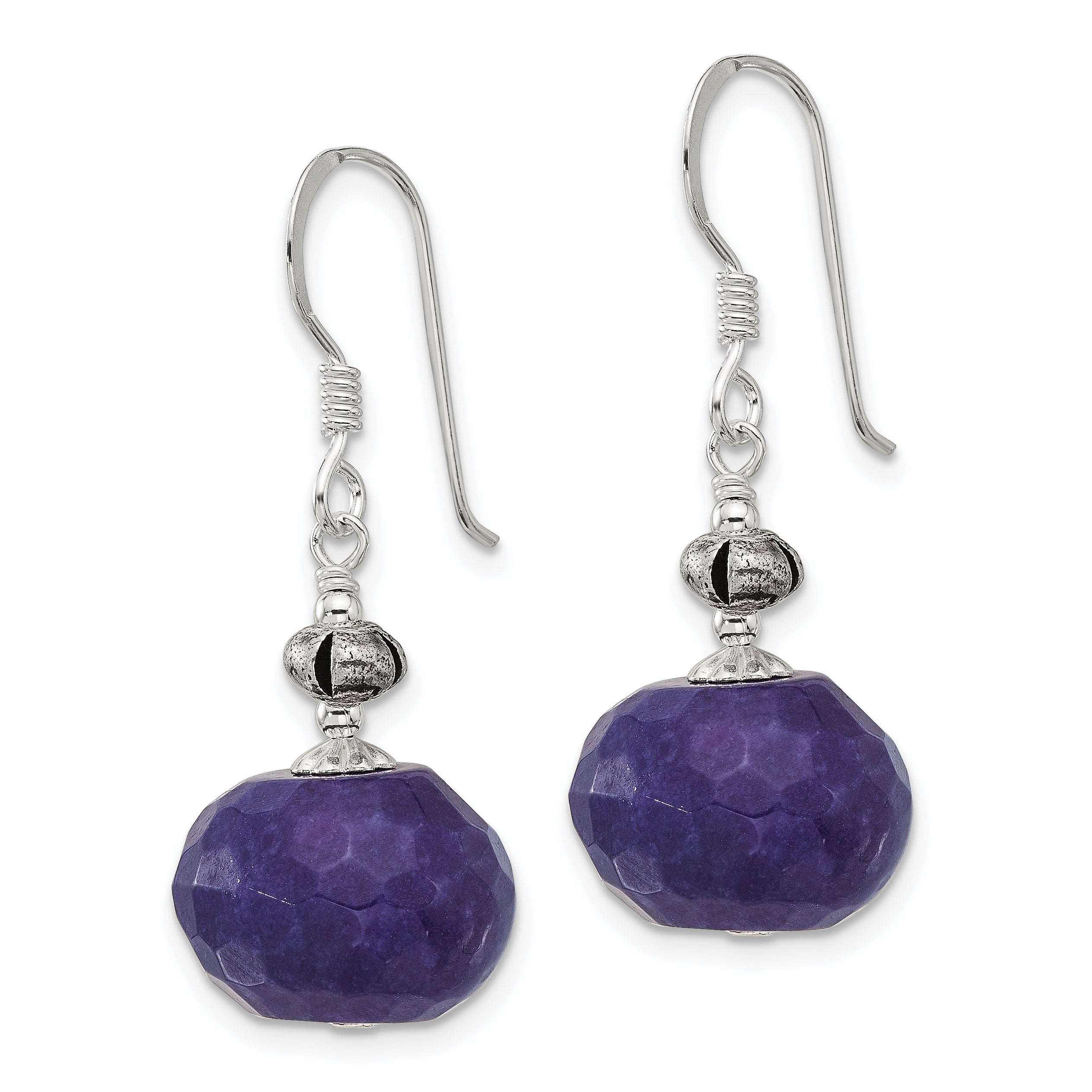 Sterling Silver Polished/Antiqued Faceted Purple Jade Dangle Earrings