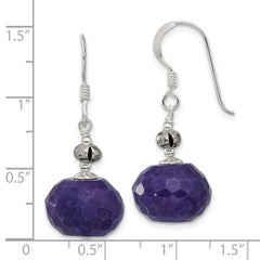 Sterling Silver Polished/Antiqued Faceted Purple Jade Dangle Earrings