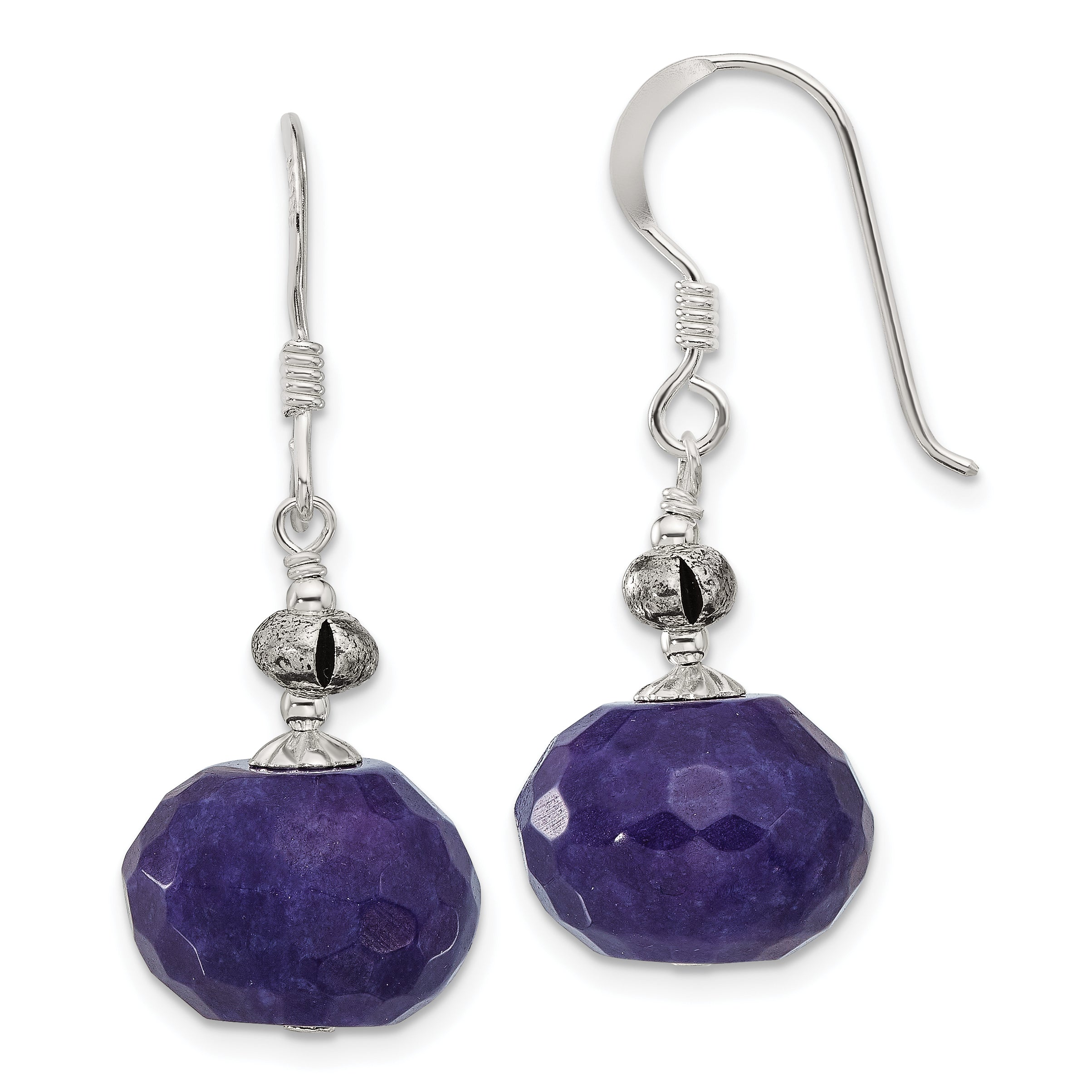 Sterling Silver Polished/Antiqued Faceted Purple Jade Dangle Earrings