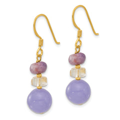 Sterling Silver Gold-pltd Ametrin/Purple Quartz/Charoite Dangle Earrings