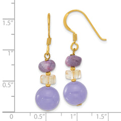 Sterling Silver Gold-pltd Ametrin/Purple Quartz/Charoite Dangle Earrings