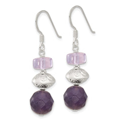 Sterling Silver Polished & Textured Amethyst/Ametrine Dangle Earrings