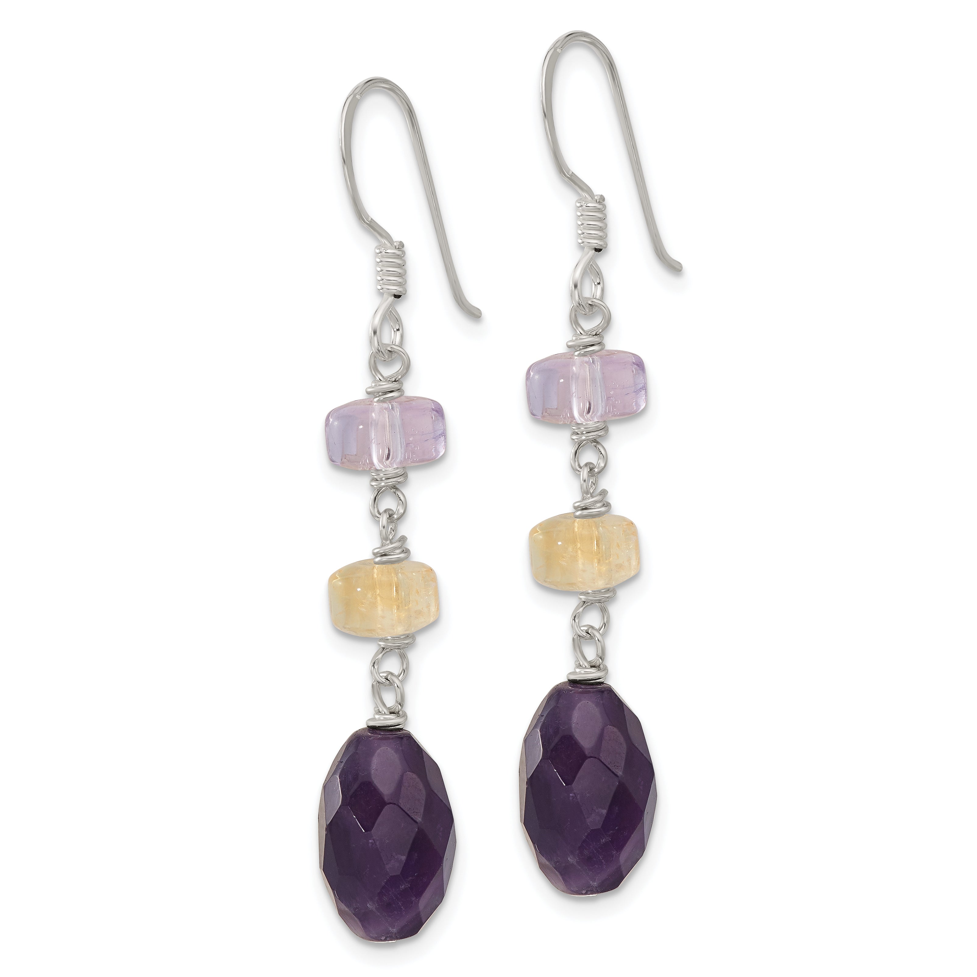 Sterling Silver Polished Faceted Amethyst/Ametrine Dangle Earrings