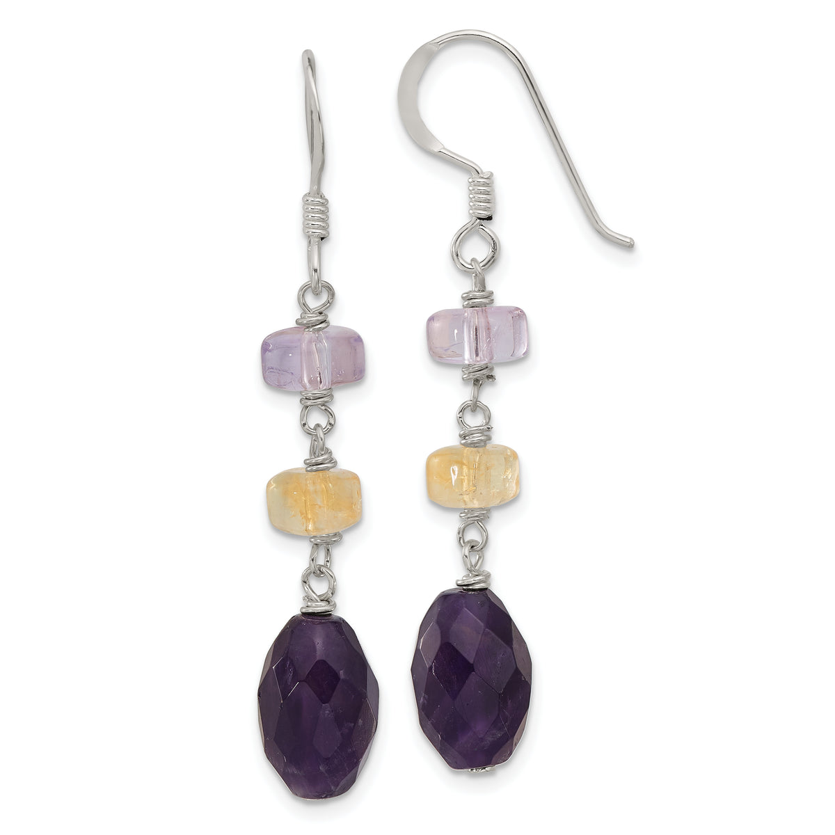 Sterling Silver Polished Faceted Amethyst/Ametrine Dangle Earrings