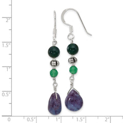 Sterling Silver Antiqued Aventurine/Fluorite/Quartz Dangle Earrings