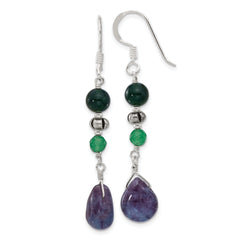 Sterling Silver Antiqued Aventurine/Fluorite/Quartz Dangle Earrings