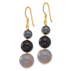 Sterling Silver Gold-plated Hematite and Black/Grey Agate Dangle Earrings