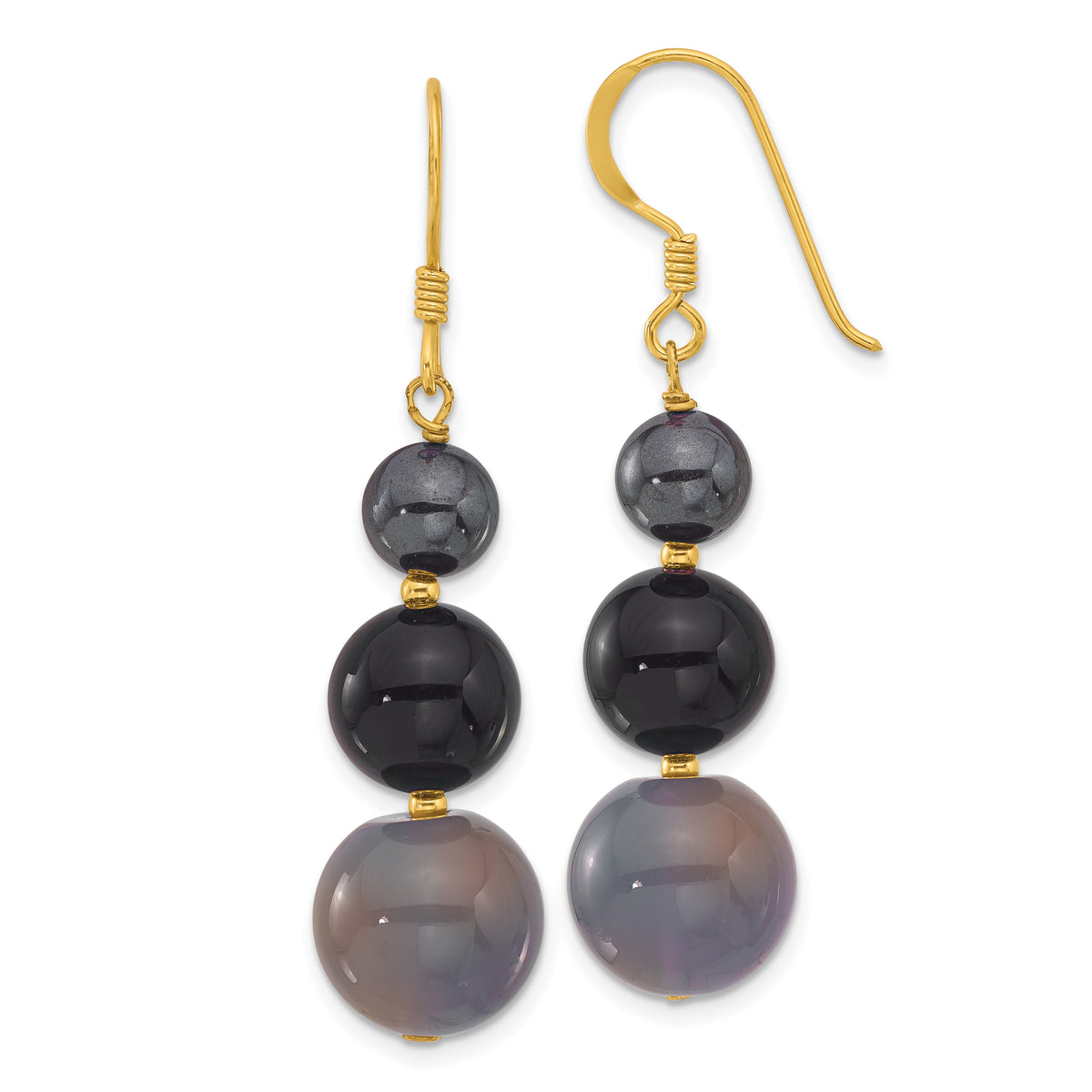 Sterling Silver Gold-plated Hematite and Black/Grey Agate Dangle Earrings