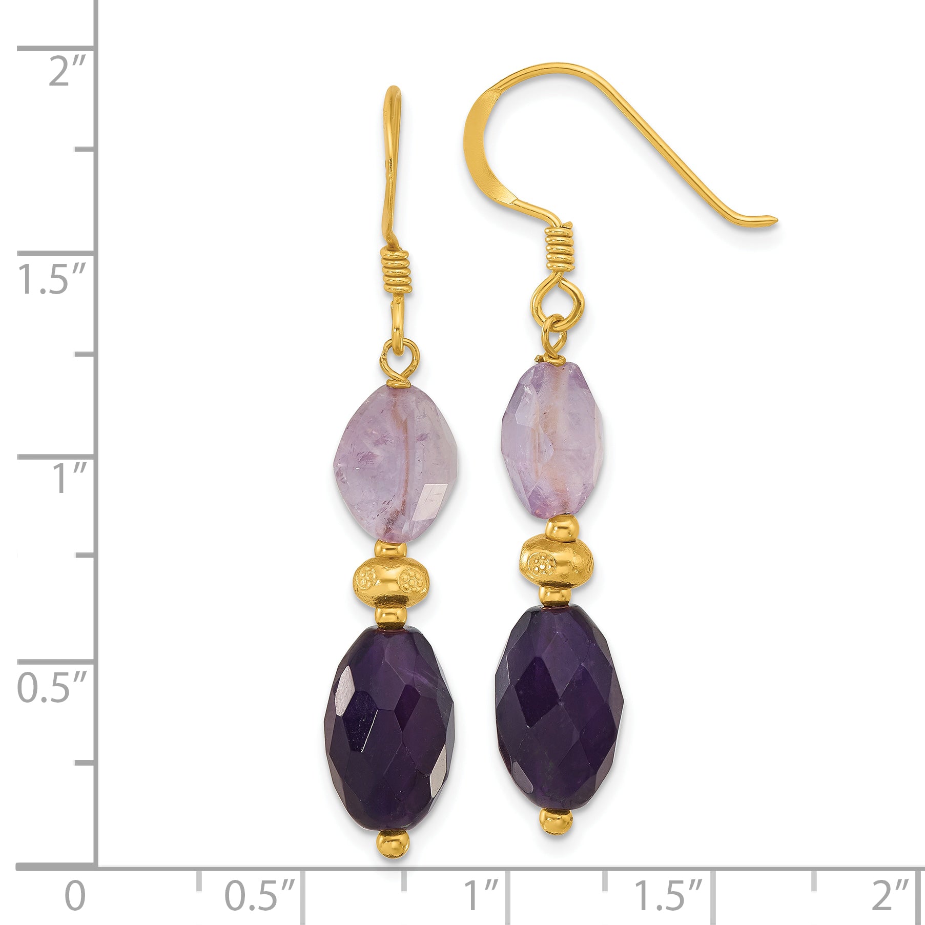 Sterling Silver Gold-plated Polished and Beaded Amethyst Dangle Earrings