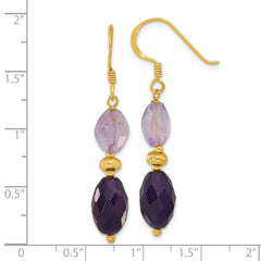 Sterling Silver Gold-plated Polished and Beaded Amethyst Dangle Earrings