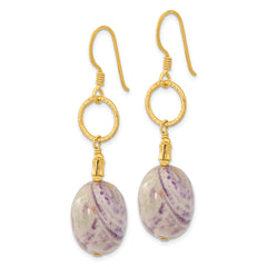 Sterling Silver Gold-plated Polished and Textured Charoite Dangle Earrings