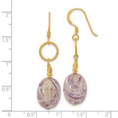 Sterling Silver Gold-plated Polished and Textured Charoite Dangle Earrings