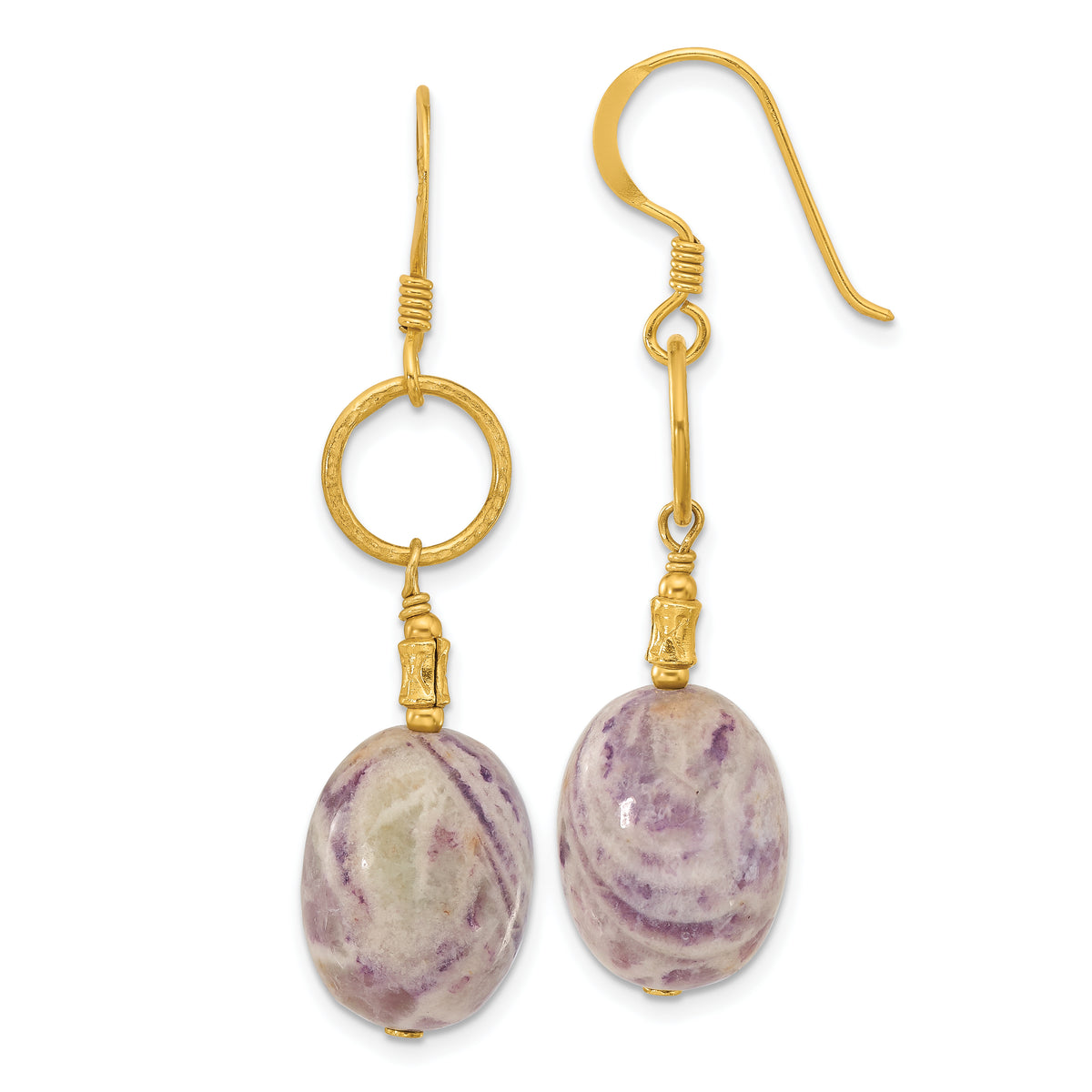 Sterling Silver Gold-plated Polished and Textured Charoite Dangle Earrings