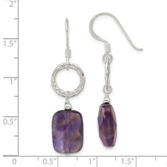 Sterling Silver Polished and Textured Faceted Amethyst Dangle Earrings