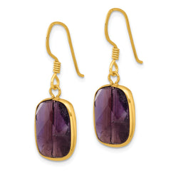 Sterling Silver Gold-plated Polished Rectangle Amethyst Dangle Earrings