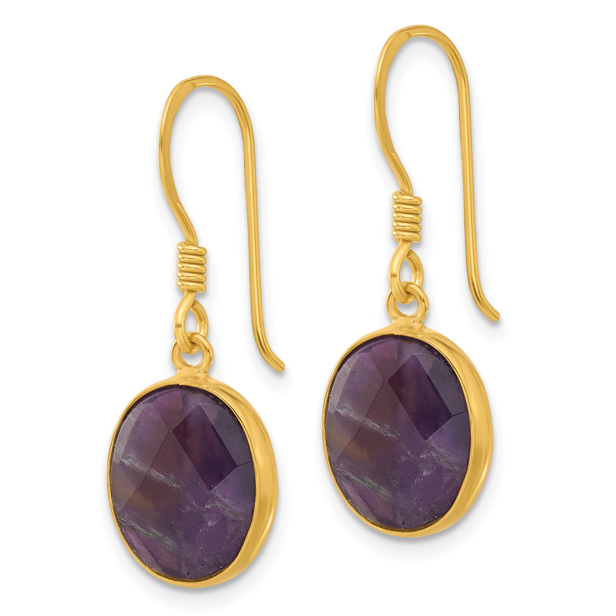 Sterling Silver Gold-plated Polished Oval Amethyst Dangle Earrings