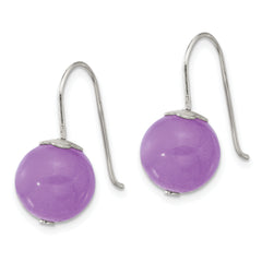 Sterling Silver Polished 10mm Purple Jade Dangle Earrings