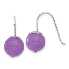 Sterling Silver Polished 10mm Purple Jade Dangle Earrings