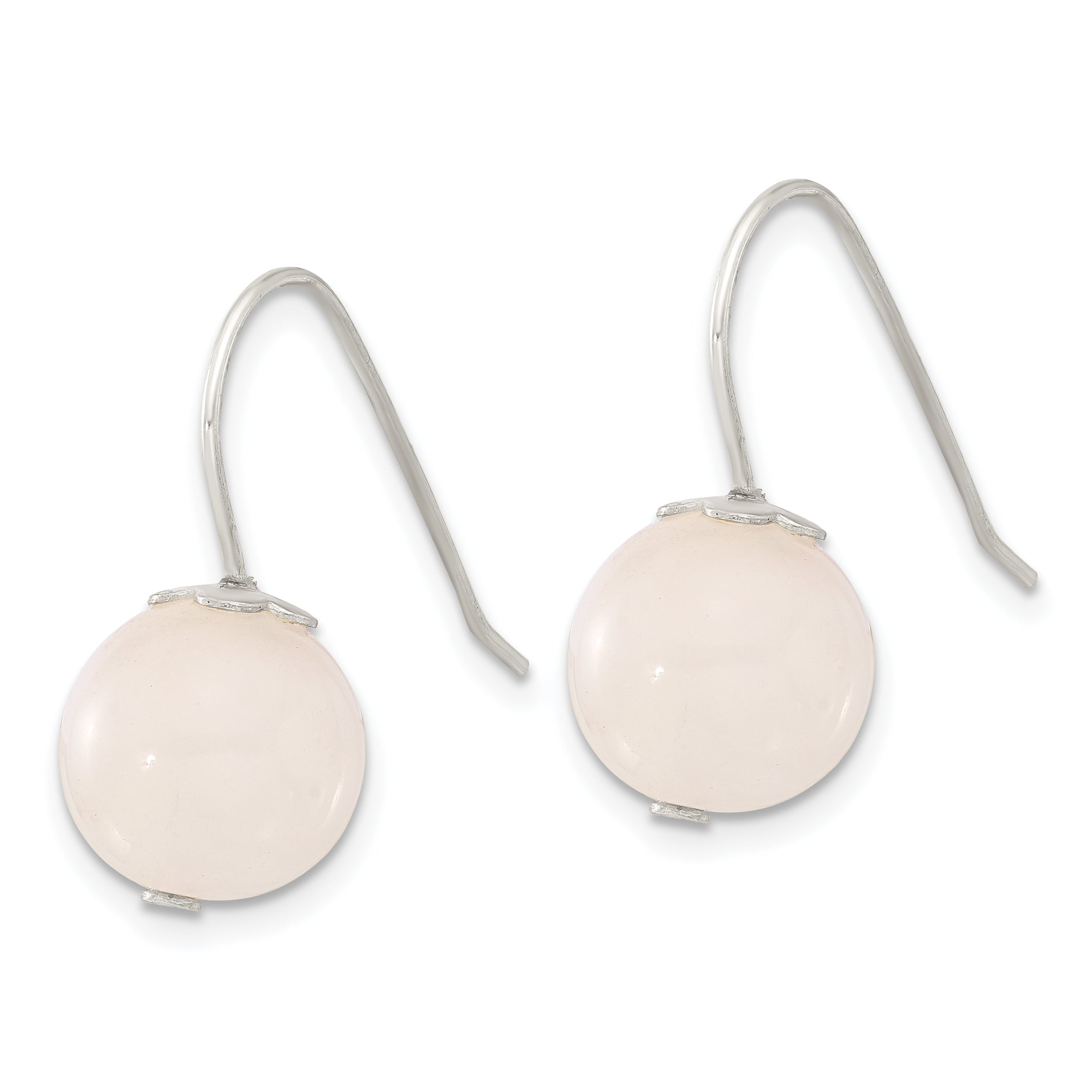 Sterling Silver Polished 10mm Rose Quartz Dangle Earrings