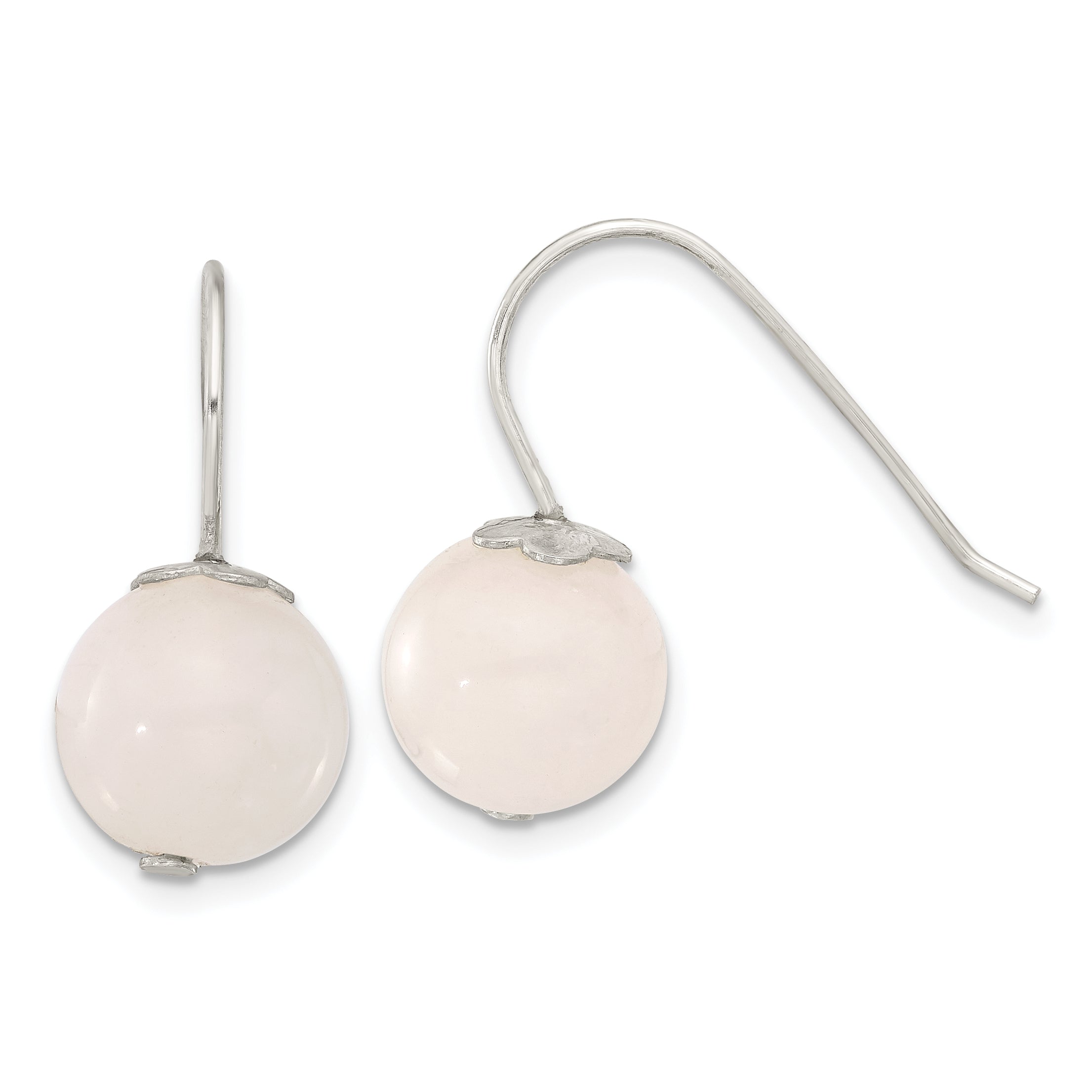 Sterling Silver Polished 10mm Rose Quartz Dangle Earrings