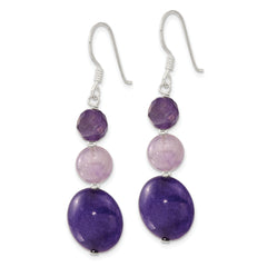 Sterling Silver Polished Amethyst and Purple Quartz Dangle Earrings