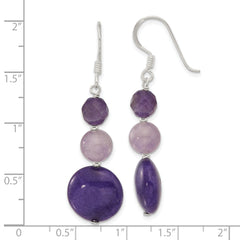 Sterling Silver Polished Amethyst and Purple Quartz Dangle Earrings