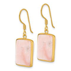 Sterling Silver Gold-plated Polished Rectangle Pink Opal Dangle Earrings