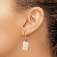 Sterling Silver Gold-plated Polished Rectangle Pink Opal Dangle Earrings