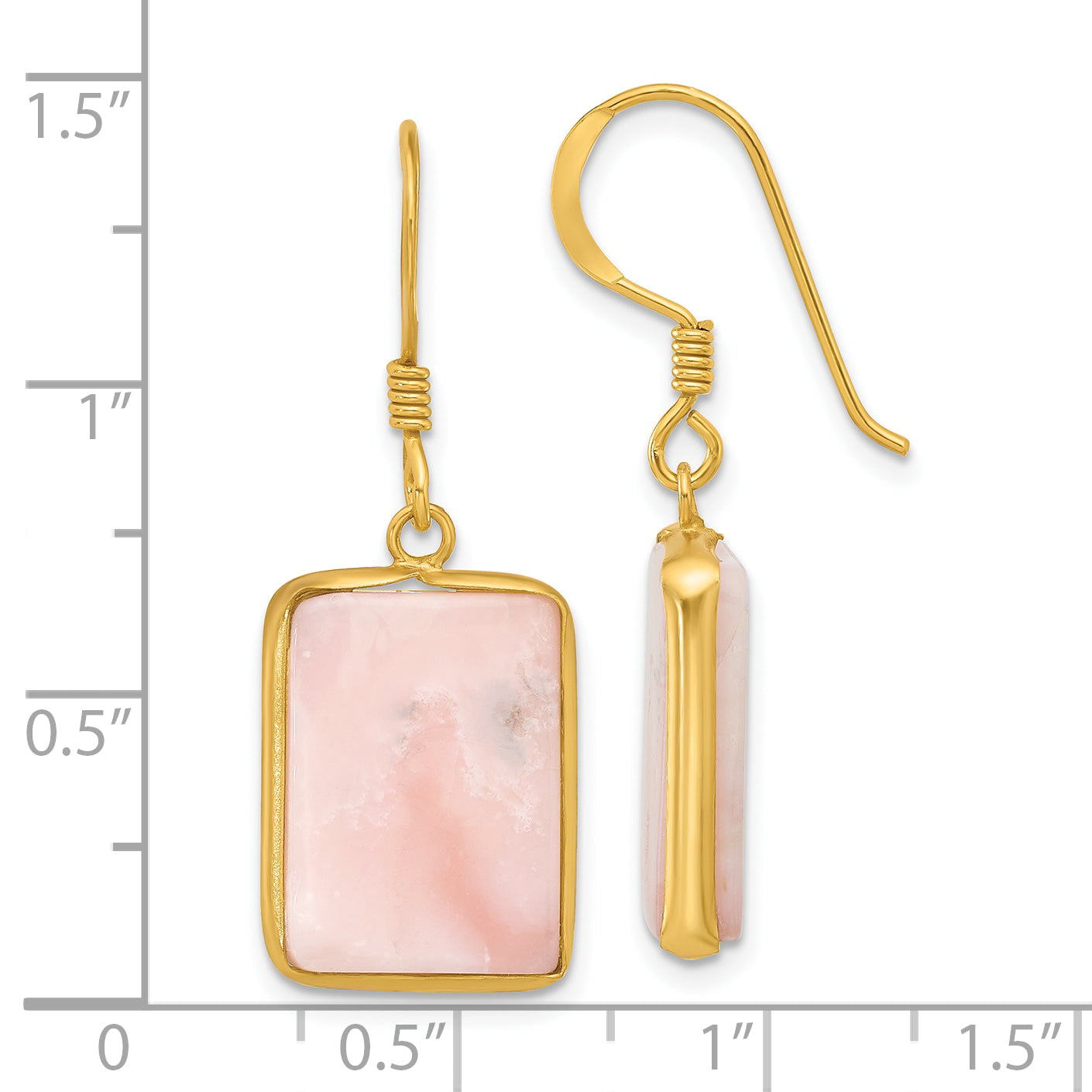 Sterling Silver Gold-plated Polished Rectangle Pink Opal Dangle Earrings