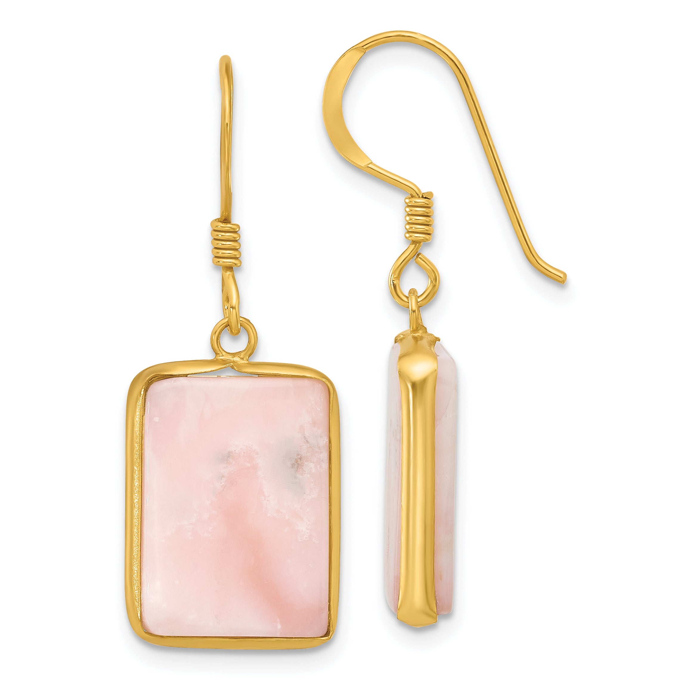 Sterling Silver Gold-plated Polished Rectangle Pink Opal Dangle Earrings