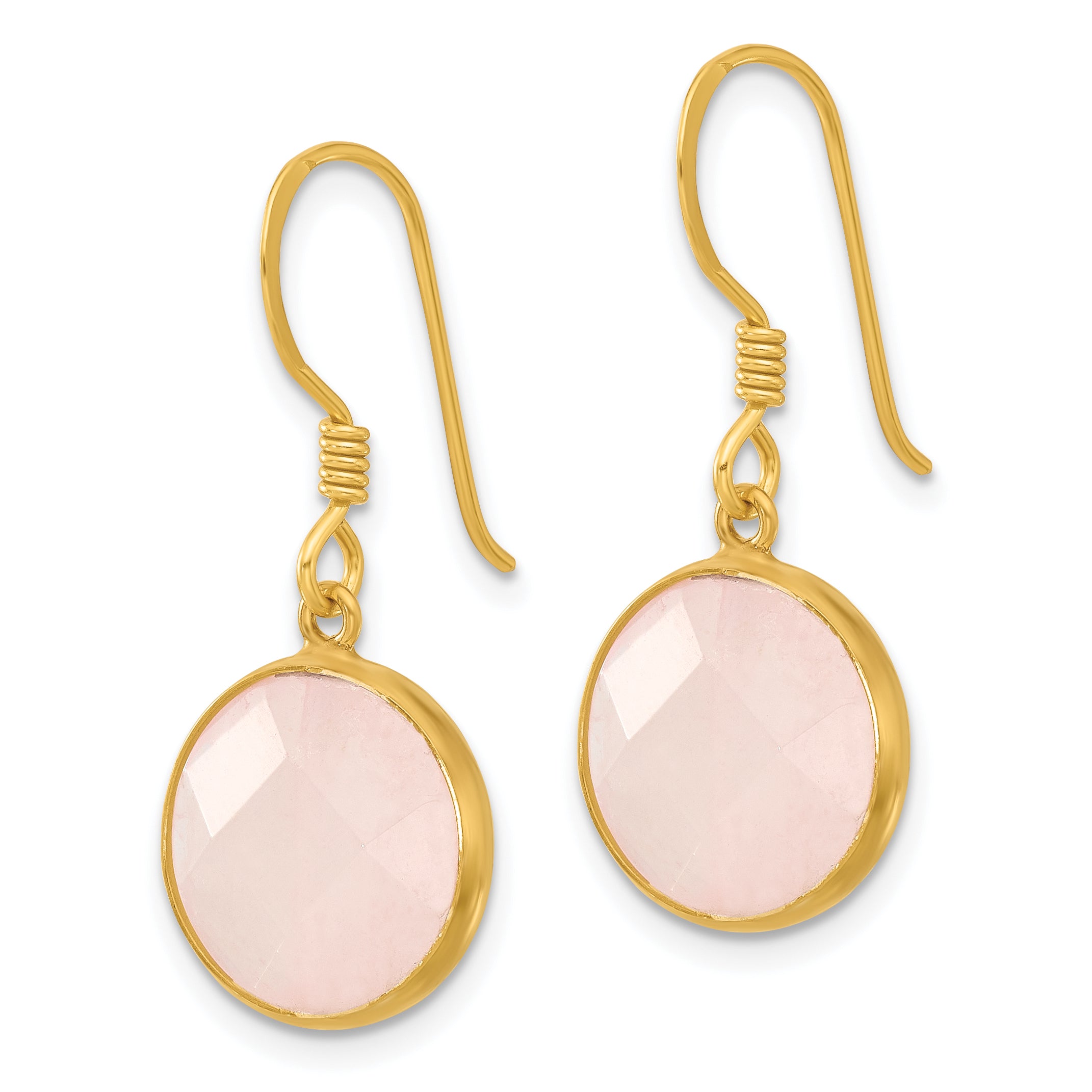 Sterling Silver Gold-plated Polished Round Rose Quartz Dangle Earrings