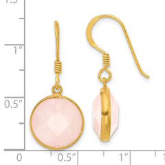 Sterling Silver Gold-plated Polished Round Rose Quartz Dangle Earrings