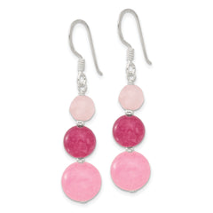 Sterling Silver Polished Pink/Rose/Strawberry Quartz Dangle Earrings