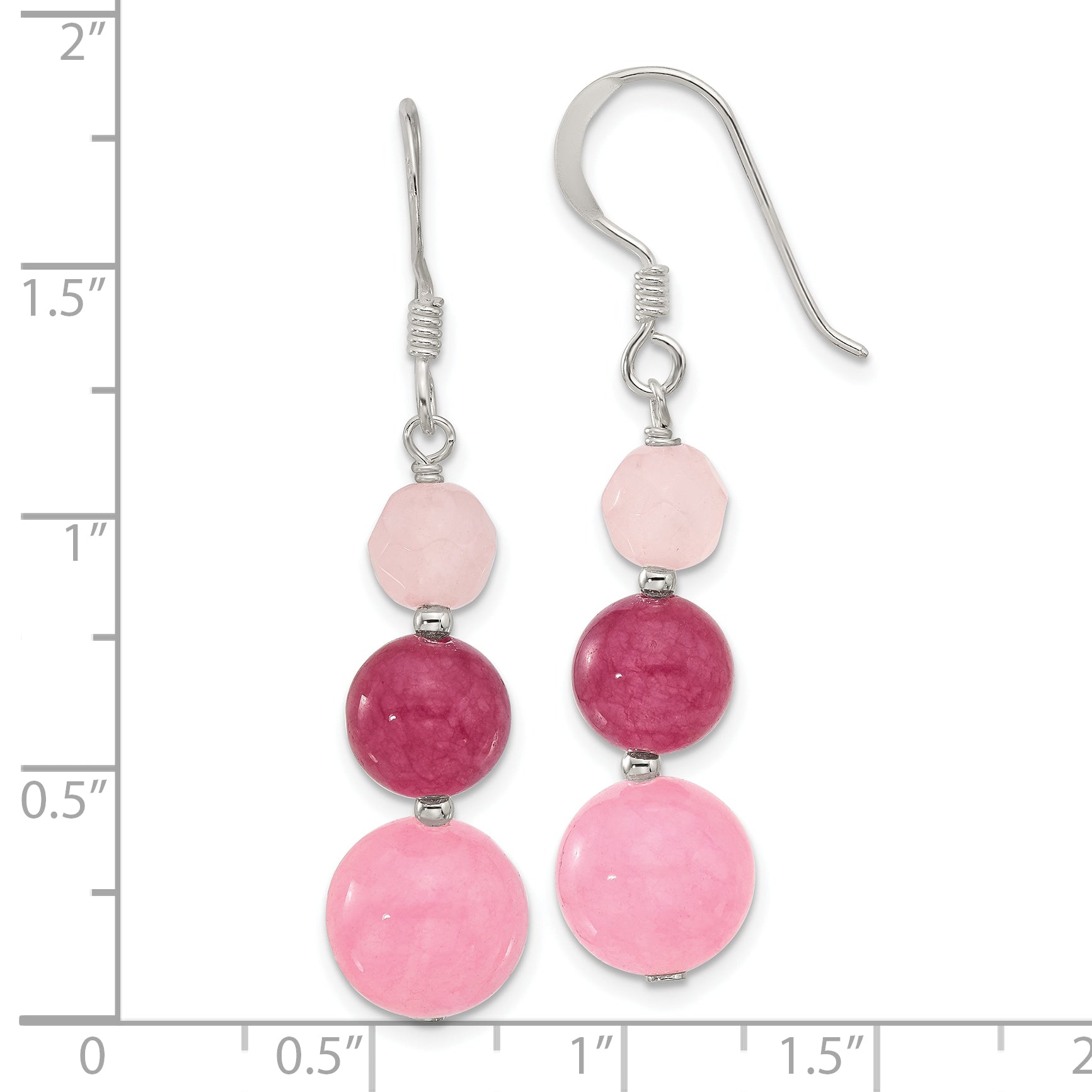 Sterling Silver Polished Pink/Rose/Strawberry Quartz Dangle Earrings