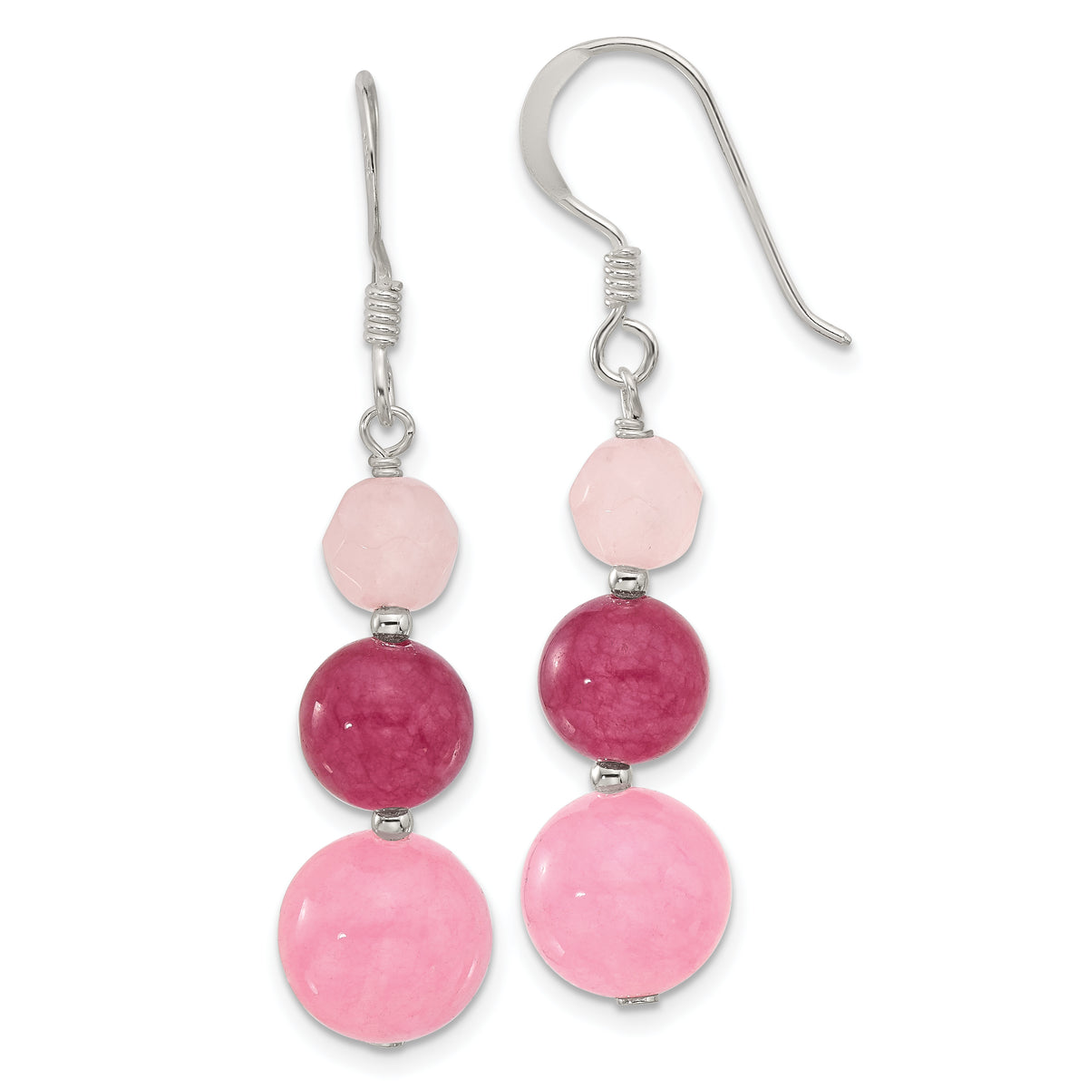 Sterling Silver Polished Pink/Rose/Strawberry Quartz Dangle Earrings