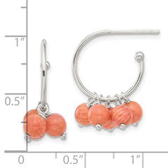 Sterling Silver Polished 5mm Coral Dangle Post C-Hoop Earrings