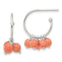 Sterling Silver Polished 5mm Coral Dangle Post C-Hoop Earrings