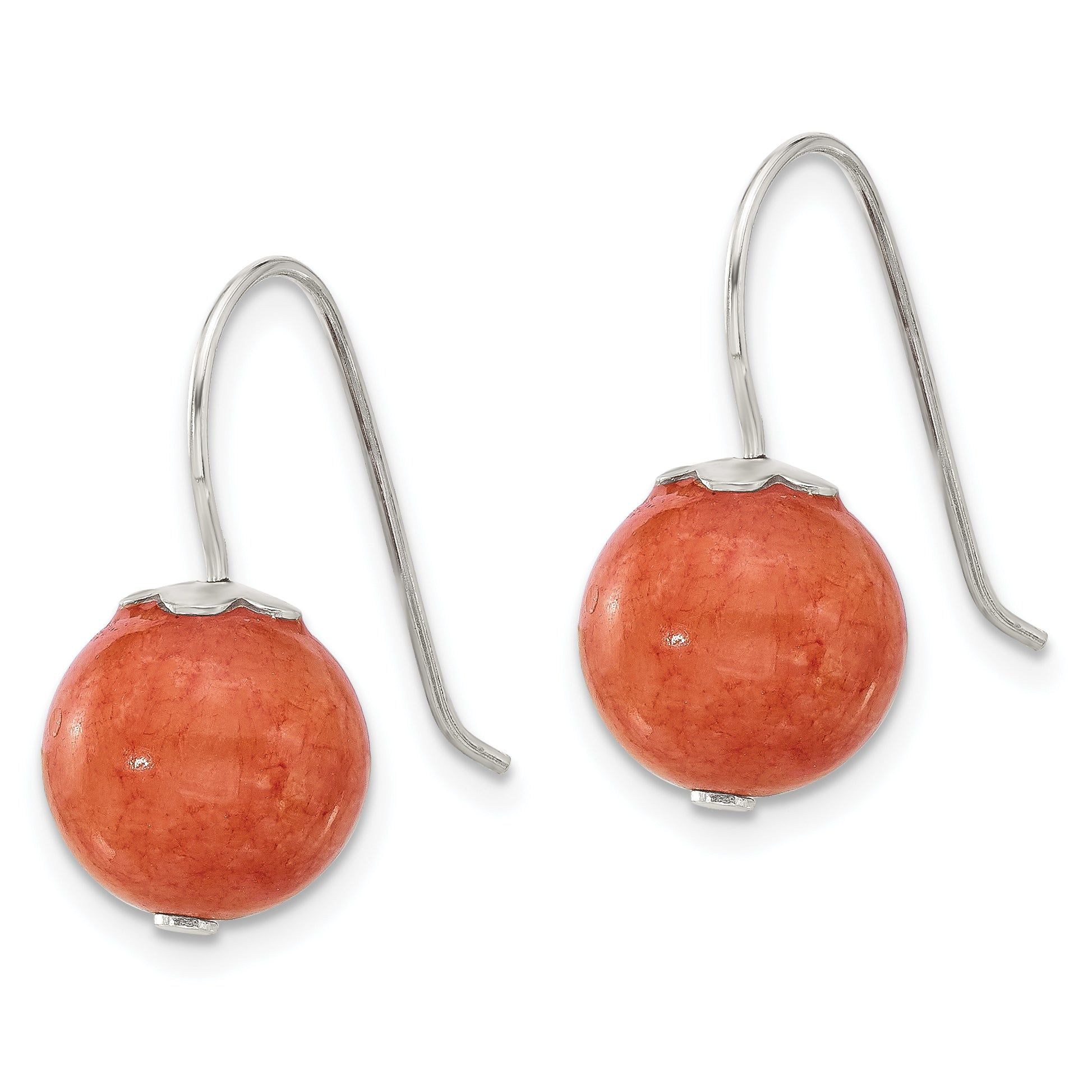 Sterling Silver Polished 10mm Orange Quartz Dangle Earrings