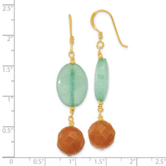 Sterling Silver Gold-plated Red Aventurine and Blue Quartz Dangle Earrings