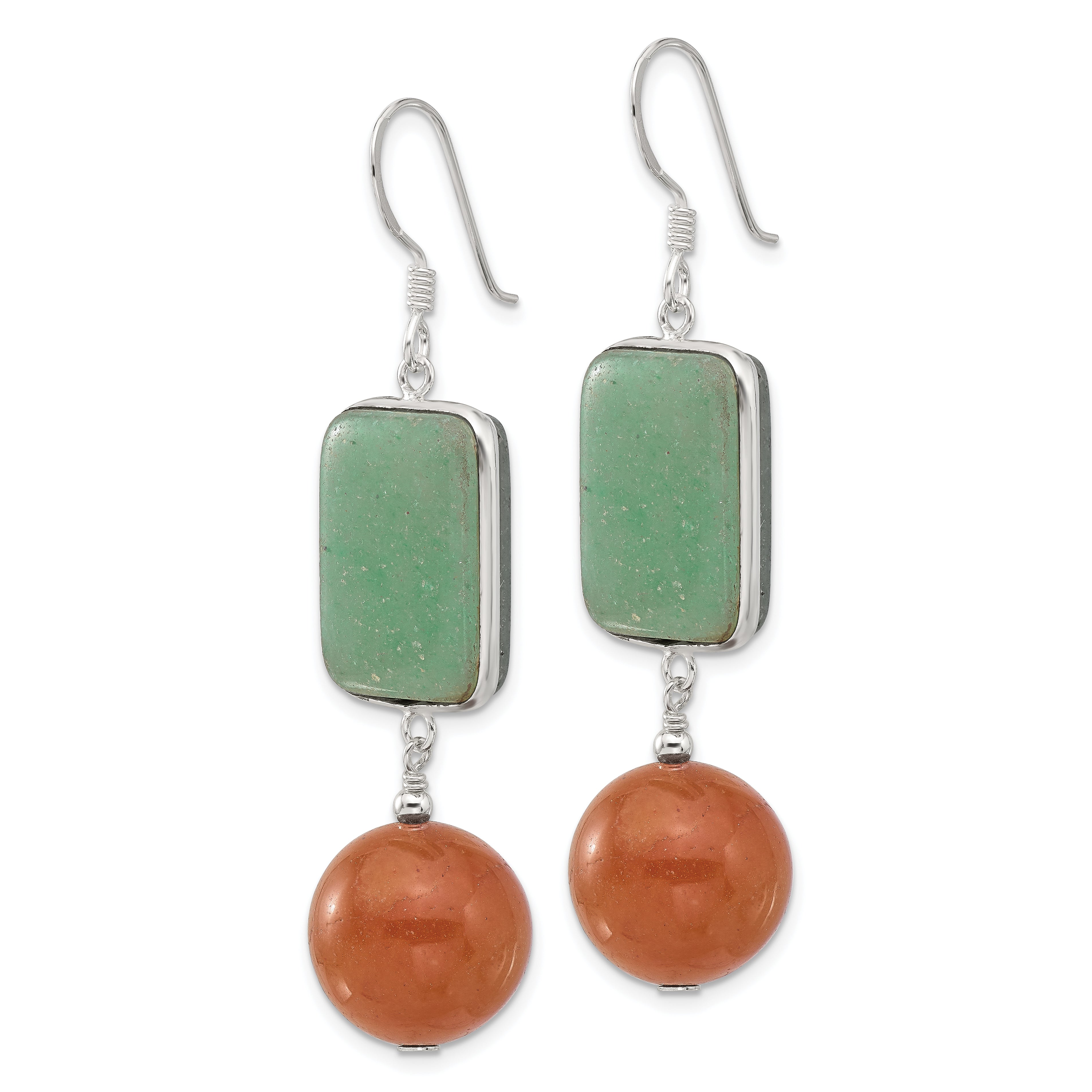 Sterling Silver Polished Green and Red Aventurine Dangle Earrings