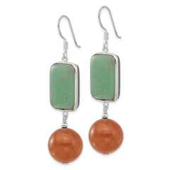 Sterling Silver Polished Green and Red Aventurine Dangle Earrings