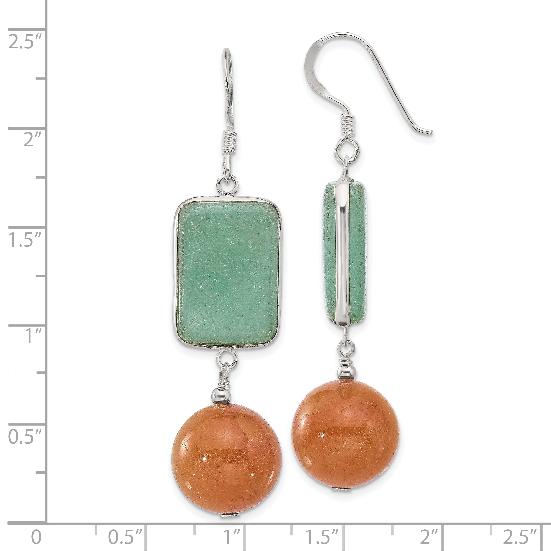 Sterling Silver Polished Green and Red Aventurine Dangle Earrings