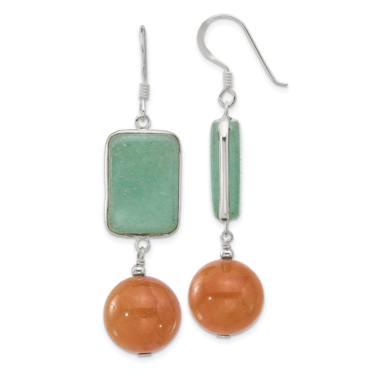 Sterling Silver Polished Green and Red Aventurine Dangle Earrings