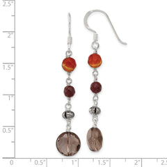 Sterling Silver Antiqued Carnelian, Jasper, Smoky Quartz Dangle Earrings